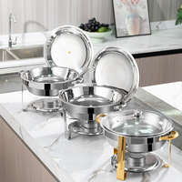 Ensemble de plats chauds pour buffet en gros, chauffe-plats en acier inoxydable, 4,5 litres, plats ronds de table avec couvercle en verre