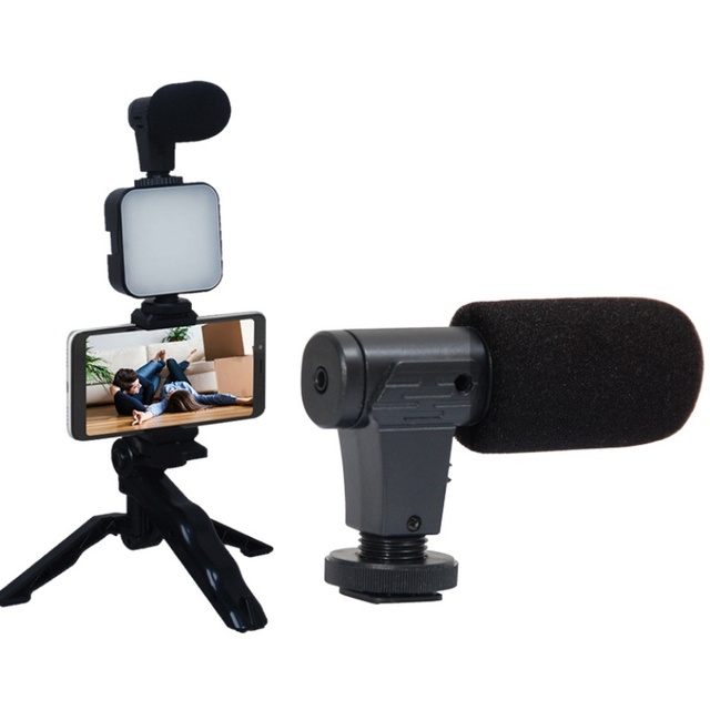 Dynamic USB Microphone with LED Light Tripod On-camera Vlogging Kit for iPhone AY 49
