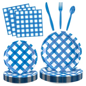 Hot Selling Cartoon Colorful Lace Disposable Paper Plates Checkered <b>Striped</b> Tableware Set Party Supplies Decorations High - Product Image 1