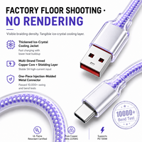 Câble de charge rapide USB-A USB-C 5A multi-couleurs en cristal de glace, transfert de données, tressé en nylon, accessoires pour téléphones portables et tablettes, vente en gros