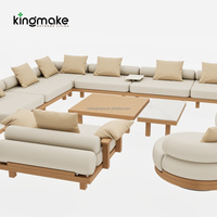 Ensemble de canapés d'extérieur modernes en teck imperméable avec coussins, meubles en bois pour balcon, jardin, terrasse, hôtel, canapé d'extérieur modulaire