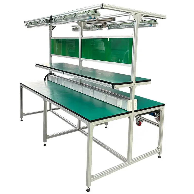 Grand banc personnalisé robuste à double face à cadre en aluminium table de travail antistatique en cuir avec éclairage led