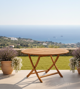 Mesa Redonda Plegable de Teca Moderna de Primera Calidad, Hecha a Mano en Jepara, Ofrece Elegancia Duradera para Exteriores, Ideal para Jardín, Patio, Picnic, Balcón - Product Image 4