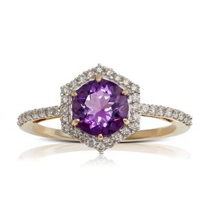 Bague de fiançailles Halo en or rose plaqué or 14 carats avec améthyste naturelle et zircone cubique pour femme - Product Image 1