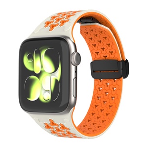 Compatible avec <span class=keywords><strong>Apple</strong></span> <span class=keywords><strong>Watch</strong></span> Ultra Series 9/8/7/6/5/4/3/2/1/SE, modèle cellulaire bicolore, fermoir magnétique pliable en nid d'abeille, bracelet en silicone - Product Image 3