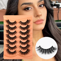7 paires de faux cils 6D épais et désordonnés, multi-couches, bouclés, noirs, style européen et américain, vente en gros