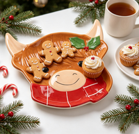 Assiette de service en céramique en forme de vache des Highlands, plateau de dîner fantaisie au design animalier pour la décoration de table, service de repas et cadeau