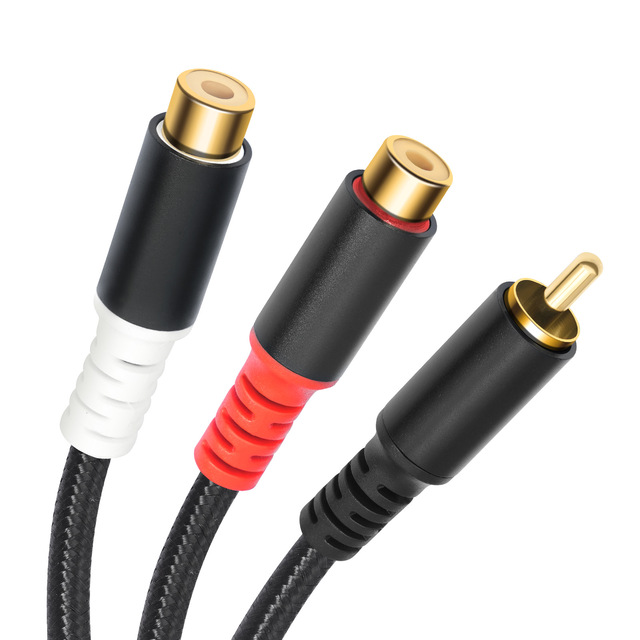 Metal Housing RCA Male to Dual RCA Female 1-to-2 Lotus Head Audio Cable for Amplifier, 0.3 Meter