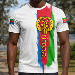 T-shirt di alta qualità in poliestere Eritrean per gli uomini su misura all'ingrosso Slim Fit stemma e mappa con croce Eritrea t-shirt - Product Image 1