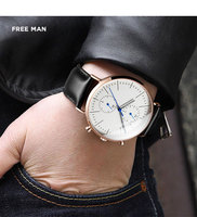 Jam tangan mewah pria dial besar warna rose gold, klasik, kronograf