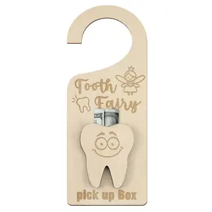 Tooth Fairy Door Hanger with Money Holder Tooth Fairy Pick up Box Encourage Gift for Kids Room Decor (Tooth)