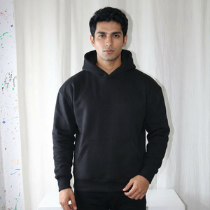 Sweat à capuche noir sur mesure 100% coton, fermeture éclair, séchage rapide et respirant, style urbain vintage, coupe régulière, fils fins - Product Image 1