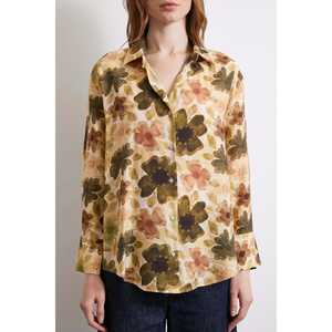 Camisa de Voile con Estampado Floral de Mango para Mujer, Blusa Casual de Chifón con Botones, Color Caqui, Estilo Diario - Product Image 2