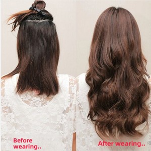 Parrucca lunga da donna con capelli ricci a onde grandi, in seta sintetica resistente al calore, colore OMBRE, con frangia e riga centrale, 20 pollici - Product Image 3