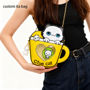Sac bandoulière en cuir PU avec chaîne, design chat 3D mignon, forme tasse personnalisée, pour fans d'anime - Product Image 2