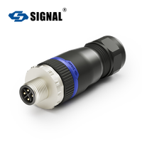 Connecteur aérospatial M12 S-Code SIGNAL - Assemblage plastique à verrouillage par vis Mâle/Femelle 2+PE/3+PE IP68 12A 630V Cuivre plaqué or