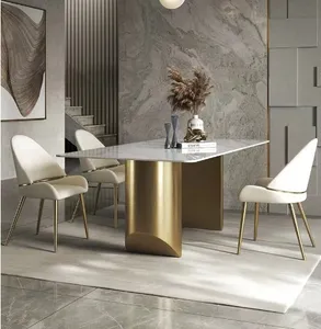 意大利风格超大方形大理石金框餐桌家居餐厅家具套装餐桌