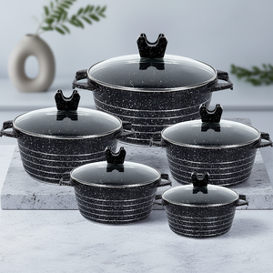 Set di Pentole MGC 10 Pezzi in Ceramica Antiaderente Classica con Fondo in Acciaio Inox per Induzione e Coperchio in Vetro Ecologico - Product Image 1