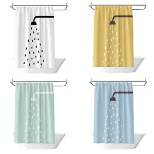 Longstar hotselling bán buôn tùy chỉnh rèm tắm Polyester vòi hoa sen rèm cửa màu vàng màu xanh màu xanh lá cây vòi hoa sen Curtain Set