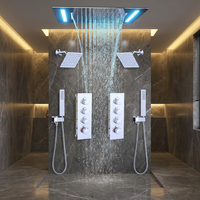 Système de douche de luxe à LED pour montage au plafond, avec double pomme de douche pluie de 6 pouces, douches à main et ensemble thermostatique 4 fonctions pour salle de bain
