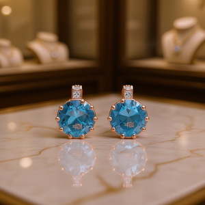 Orecchini a Perno E185 in Oro Rosa con Topazio, Montatura a Griffe, Gioielli Classici da Donna per Uso Quotidiano - Product Image 2