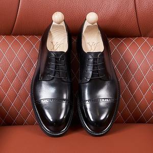 Nouvelles Chaussures Habillées Formelles pour Hommes - Oxfords Carrés à Lacets Respirants Légers avec Semelle Extérieure en Caoutchouc Antidérapant et Patchwork en Cuir Véritable - Product Image 1