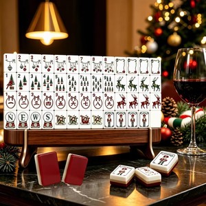 Set Mahjong Natal Amerika 160 Buah Merah Emas Mewah Akrilik Berukir, Hadiah Liburan Grosir Kustom OEM - Product Image 2