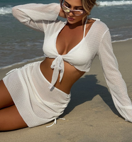 NOUVEAU STOCK 9 Couleurs Jupe de Plage Ensemble 4 Pièces Maillot de Bain Sexy Femme Bikini et Cache-Maillot de Plage