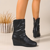 Bottes courtes à plateforme respirantes pour femmes 2026 avec fermeture éclair, talon épais et empeigne en PU ornée de strass – Collection Automne/Hiver
