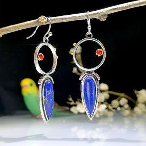 Orecchini Vintage Geometrici con Pietra Blu a Goccia, Gioielli Bohémien alla Moda per Donne - Product Image 2