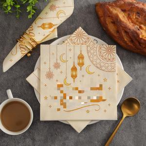 Ramadan Disposable Paper Napkins Gold Foil Printed Rectangle Medium Size For Holiday Parties Customizable Design - Product Image 2