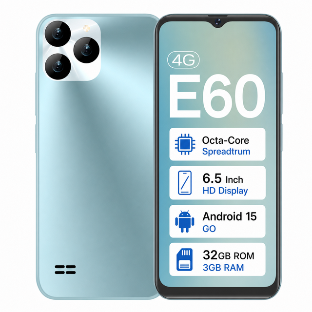 2025 New Phone E60 UNISOC 6.5 Inch 4G LTE Dual SIM Phones Mobile Android 15 System 3g 4g Smartphone