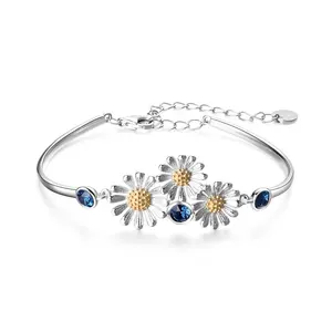 Hot Sale Jewelry For Women 925 Sterling Silver Cubic Zircon Bracelet Two Tone Daisy Flowers Bracelet