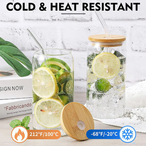 Entrepôt aux États-Unis <span class=keywords><strong>16</strong></span> oz <span class=keywords><strong>16</strong></span> oz <span class=keywords><strong>gobelet</strong></span> en verre transparent givré à haute teneur en borosilicate avec couvercle en bambou et paille - Product Image 5