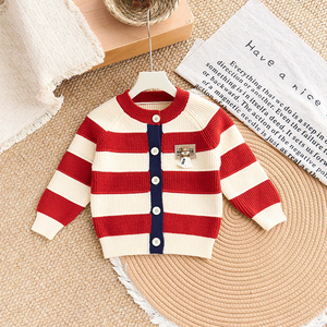 Haut de gamme qualité petit ours décoration rayé tricoté <span class=keywords><strong>Cardigan</strong></span> pull en tricot filles chandails - Product Image 3
