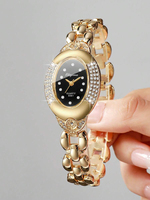 Montre à quartz classique ovale minimaliste à bracelet doré pour femme PRO16