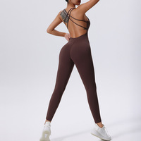 Combinaison de yoga dos nu pour femme avec logo personnalisé, sans manches, en Spandex/Nylon, une pièce, pour la gym et le fitness, effet froncé