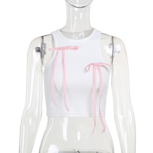 2024 verano lindo blanco sin mangas Rosa lazo encaje <span class=keywords><strong>Mini</strong></span> <span class=keywords><strong>Falda</strong></span> plisada bastante lindo <span class=keywords><strong>mujeres</strong></span> 2 piezas conjunto de <span class=keywords><strong>falda</strong></span> - Product Image 4