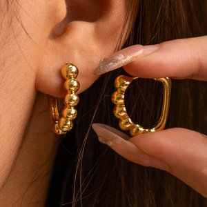 Hoop Earrings Geometric <b>Beaded</b> Gold Women's Wedding Jewelry EKA-032 EKA-033 EKA-034 - Product Image 2