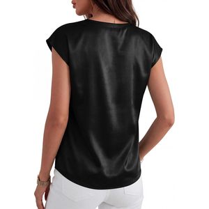 Womens Silk Satin Top Cap Sleeve Crew Neck Anti-Wrinkle Office Casual <b>Blouse</b> Summer Outfit - Product Image 6