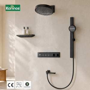 Système de douche thermostatique numérique noir mat avec pommeau pluie, barre coulissante, douchette à main et bec de baignoire cUPC CE GSO - Product Image 1