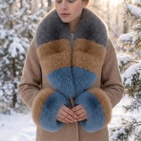 Zoefur Hiver Col en Véritable Fourrure de Renard Naturelle Luxe Couleur Unie Respirant Longue Écharpe en Fourrure Châles Manteau Veste Femme Ensemble de Manchettes en Fourrure