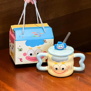 Mug en céramique avec couvercle et cuillère, tasse individuelle pour café, lait, eau, usage domestique, cadeau, été 2024 - Product Image 5