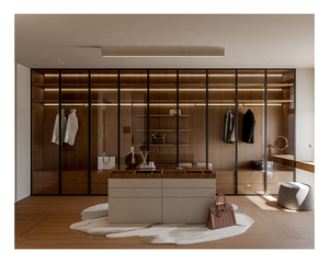 Armoire de chambre de luxe placard de rangement ouvert miroir verre Double garde-robe en métal vêtements organiser - Product Image 5
