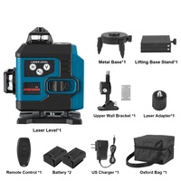 Niveau laser vert industriel 4D 16 lignes 360° à auto-nivellement, rechargeable, écran LED, IP54, 2mm/10m, outil de mesure pour la construction