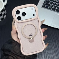 Coque de téléphone à bords ondulés avec paillettes et panneau arrière pour 18 Pro Max 17air 16E 15 14 avec support magnétique dissimulé