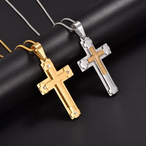Collar <span class=keywords><strong>de</strong></span> Jesús <span class=keywords><strong>de</strong></span> Acero Inoxidable con Cruz Bíblica, Colgante Religioso para Hombre, Joyería con Amuleto, Regalo <span class=keywords><strong>de</strong></span> Bautismo para Niños y Hombres - Product Image 1