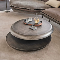 Ensemble de table basse ronde en acier inoxydable brossé, style minimaliste moderne, pour l'intérieur, salon, meubles élégants, design italien unique