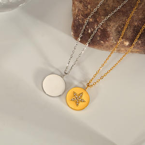 Cadena de clavícula Collar de estrella No deslustre Acero inoxidable Plateado Zircon Estrella Moneda redonda Colgante Gargantillas Collares - Product Image 4
