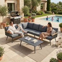 Ensemble de canapé d'angle extérieur en aluminium en forme de L avec table basse, mobilier de salon moderne pour patio, jardin, cour, terrasse, hôtel, parc